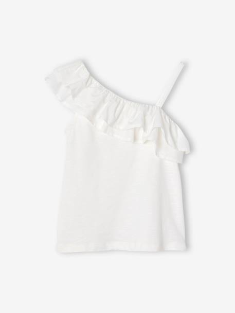 T-shirt à volant asymétrique fille corail+écru+vert sauge - vertbaudet enfant 