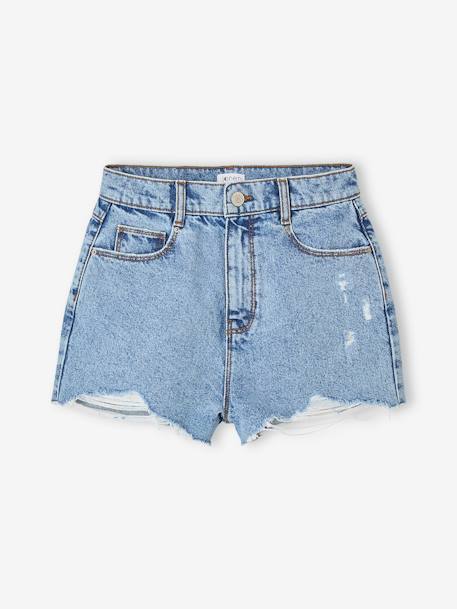 Short en jean effet usé fille bleu moyen+vanille - vertbaudet enfant 