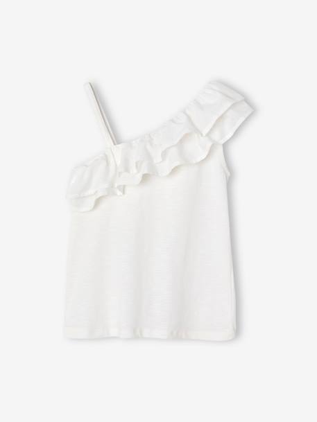 T-shirt à volant asymétrique fille corail+écru+vert sauge - vertbaudet enfant 