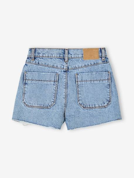 Short en jean effet usé fille bleu moyen+vanille - vertbaudet enfant 