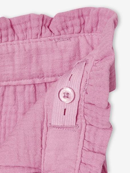 Pantacourt fille large gaze de coton style paperbag beige+blanc+lilas+vert sauge+vieux rose - vertbaudet enfant 