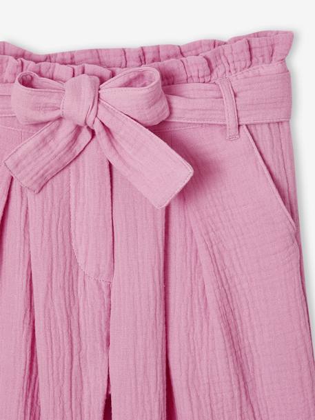 Wijde korte broek 'paperbag' voor meisjes, van katoengaas beige+lila+oudroze+saliegroen - vertbaudet enfant 