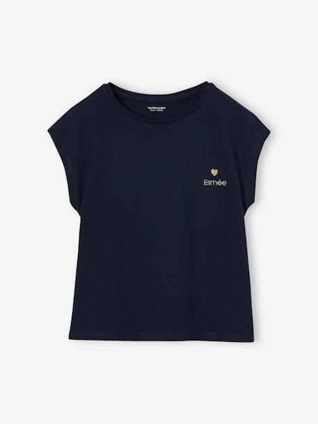Effen Basics meisjesshirt met korte mouwen ecru+koraal+marineblauw+snoepjesroze - vertbaudet enfant 