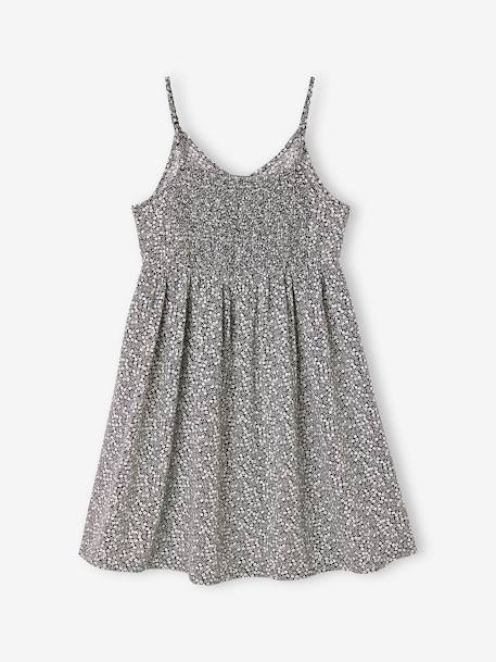 Robe courte à bretelles motifs fleurs gris imprimé - vertbaudet enfant 