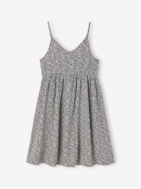Robe courte à bretelles motifs fleurs gris imprimé - vertbaudet enfant 