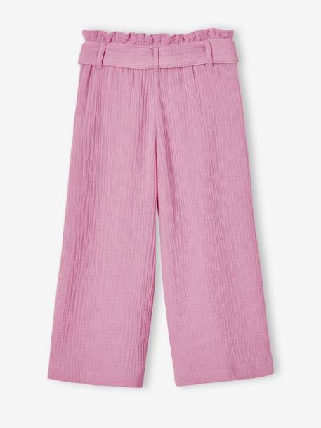 Wijde korte broek 'paperbag' voor meisjes, van katoengaas beige+lila+oudroze+saliegroen - vertbaudet enfant 