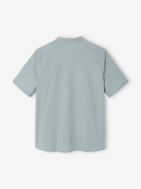 Chemise en lin col Mao garçon blanc+vert sauge - vertbaudet enfant 