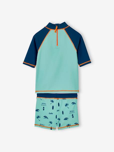 Badpakset voor jongens T-shirt met UV-bescherming + short petrolblauw - vertbaudet enfant 