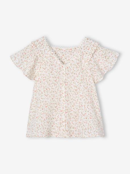 Blouse de cérémonie fleurie en gaze de coton fille rose imprimé - vertbaudet enfant 