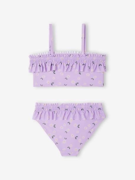Maillot de bain fille 2 pièces haut smocké et volanté bas volanté lilas - vertbaudet enfant 