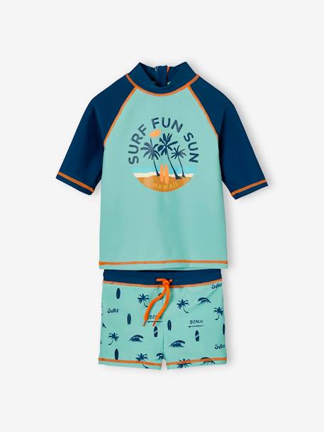 Badpakset voor jongens T-shirt met UV-bescherming + short petrolblauw - vertbaudet enfant 