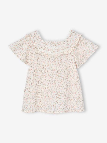 Blouse de cérémonie fleurie en gaze de coton fille rose imprimé - vertbaudet enfant 
