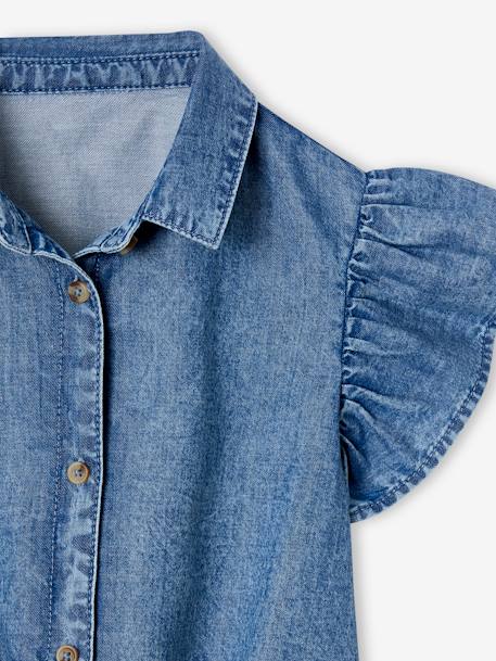 Blouse en denim avec nouette fille bleu moyen - vertbaudet enfant 