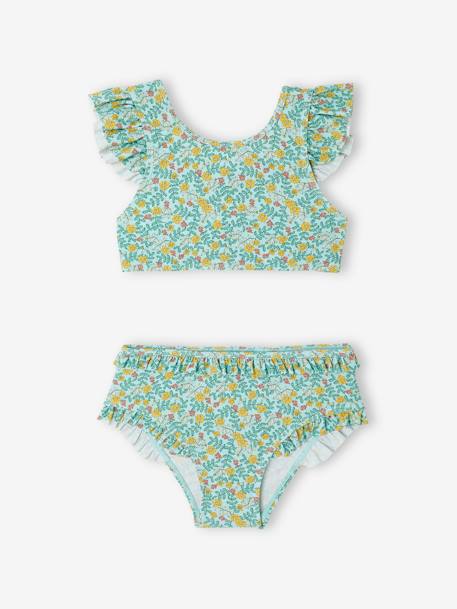 Maillot de bain 2 pièces fleuri fille bleu ciel - vertbaudet enfant 