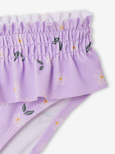 Maillot de bain fille 2 pièces haut smocké et volanté bas volanté lilas - vertbaudet enfant 