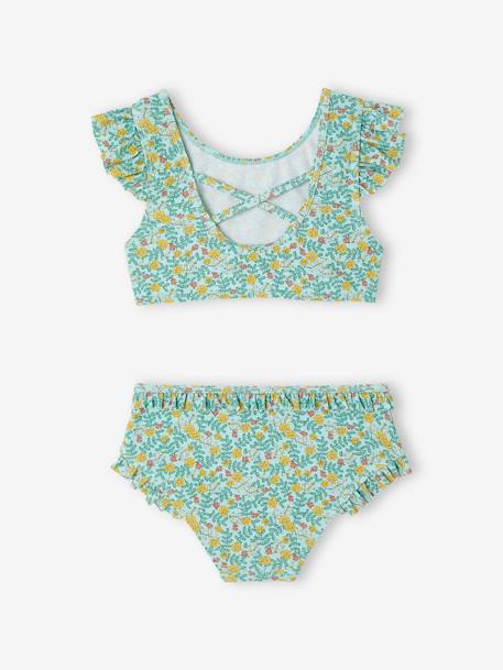 Maillot de bain 2 pièces fleuri fille bleu ciel - vertbaudet enfant 