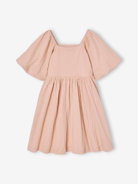 Gesmokte nette meisjesjurk in reliëfstof lichtroze+saliegroen+vanille - vertbaudet enfant 