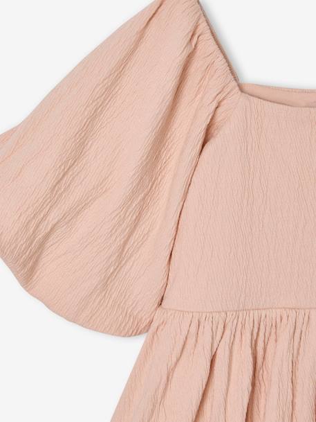 Gesmokte nette meisjesjurk in reliëfstof lichtroze+saliegroen+vanille - vertbaudet enfant 