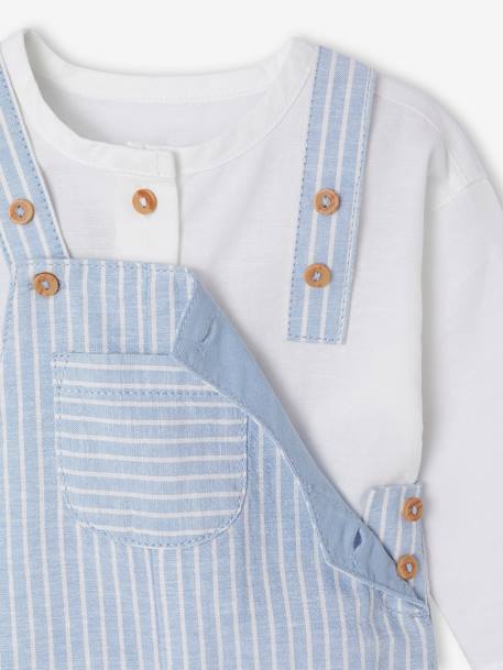 Ensemble bébé naissance cérémonie chemise salopette en lin et coton argile+bleu - vertbaudet enfant 