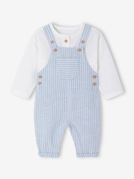 Ensemble bébé naissance cérémonie chemise salopette en lin et coton argile+bleu - vertbaudet enfant 