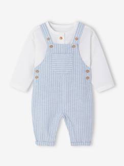 -Set overhemd en salopette newborn in linnen en katoen