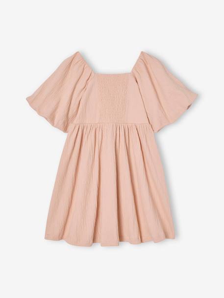 Gesmokte nette meisjesjurk in reliëfstof lichtroze+saliegroen+vanille - vertbaudet enfant 