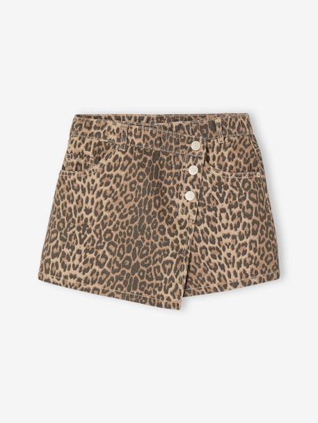 Jupe short asymétrique motif léopard fille beige - vertbaudet enfant 