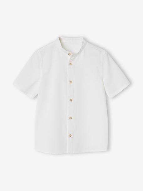 Chemise en lin col Mao garçon blanc+vert sauge - vertbaudet enfant 