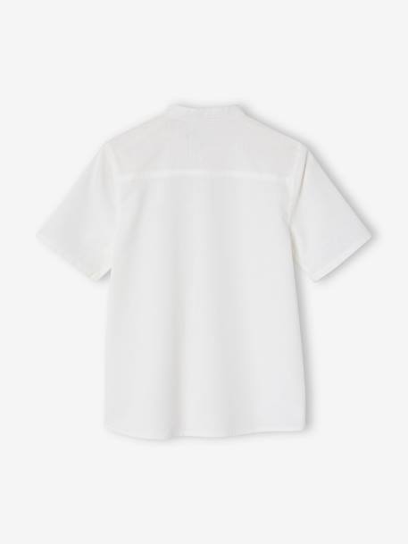 Chemise en lin col Mao garçon blanc+vert sauge - vertbaudet enfant 