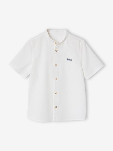 Chemise en lin col Mao garçon blanc+vert sauge - vertbaudet enfant 