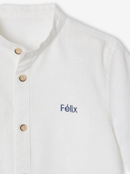Chemise en lin col Mao garçon blanc+vert sauge - vertbaudet enfant 