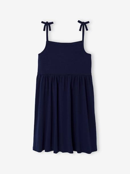 Set van 2 meisjesjurken met schouderbandjes, 1 bedrukt + 1 effen marineblauw+saliegroen - vertbaudet enfant 