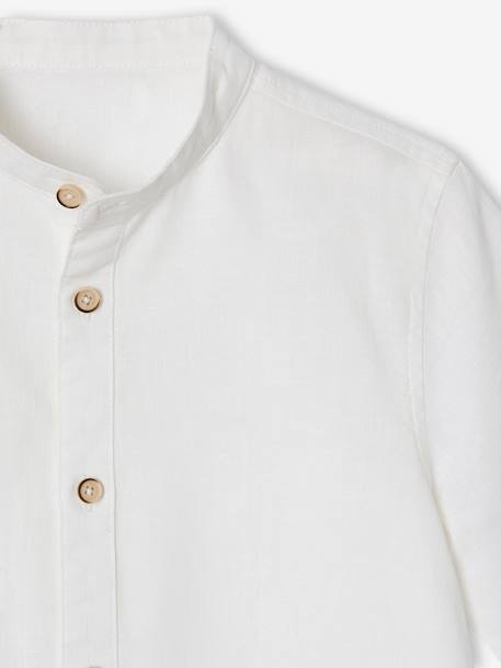 Chemise en lin col Mao garçon blanc+vert sauge - vertbaudet enfant 