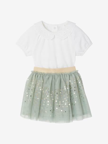 Ensemble bébé fille cérémonie T-shirt et jupon en tulle vert sauge - vertbaudet enfant 