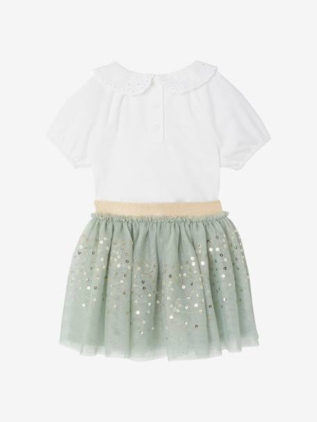 Ensemble bébé fille cérémonie T-shirt et jupon en tulle vert sauge - vertbaudet enfant 