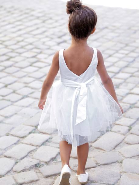 Robe cérémonie fille satin et tulle BEIGE POUDRE+BLANC+bleu ciel - vertbaudet enfant 