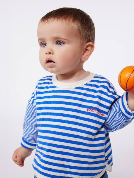 Baby T-shirt van katoen met lange mouwen, gestreept PETIT BATEAU blauw - vertbaudet enfant 