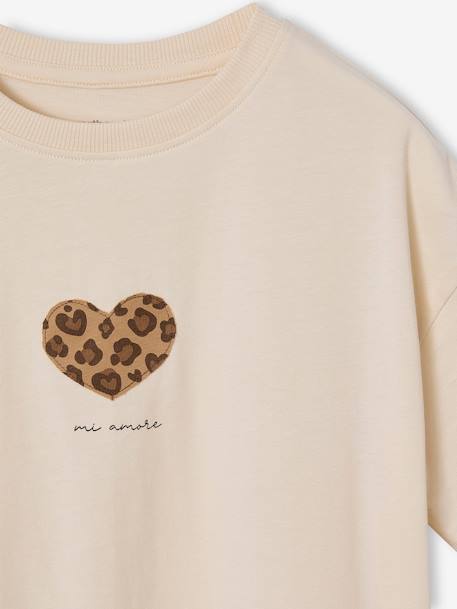 Bedrukt meisjesshirt met korte mouwen antraciet+beige+lichtgeel+vanille+zandbeige - vertbaudet enfant 