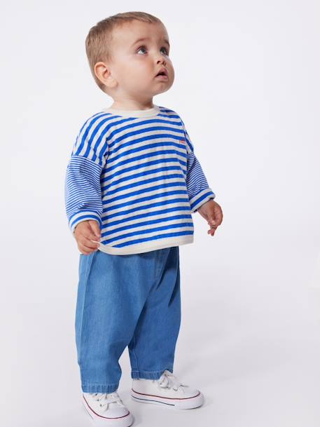 Baby T-shirt van katoen met lange mouwen, gestreept PETIT BATEAU blauw - vertbaudet enfant 