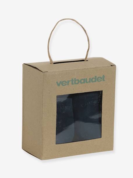 Chaussons élastiqués en cuir souple bébé chocolat+marine - vertbaudet enfant 