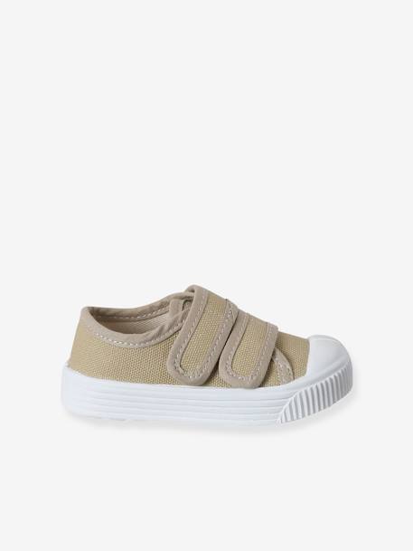 Canvas babysneakers met klittenband - Gemaakt in Frankrijk beige+fuchsia+rozen - vertbaudet enfant 