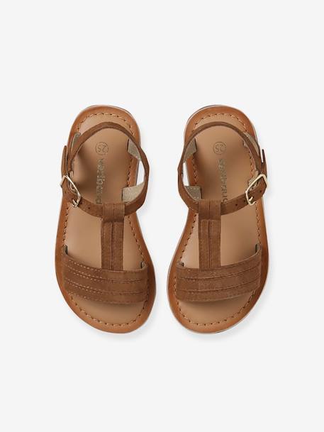 Leren sandalen voor meisjes, collectie kleuterschool bruin+JAUNE CLAIR METALLISE+turquoiseblauw - vertbaudet enfant 