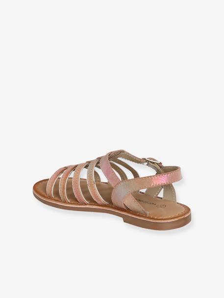 Sandales multi-brides cuir fille collection maternelle MARRON CLAIR UNI AVEC DECOR+multicolore - vertbaudet enfant 