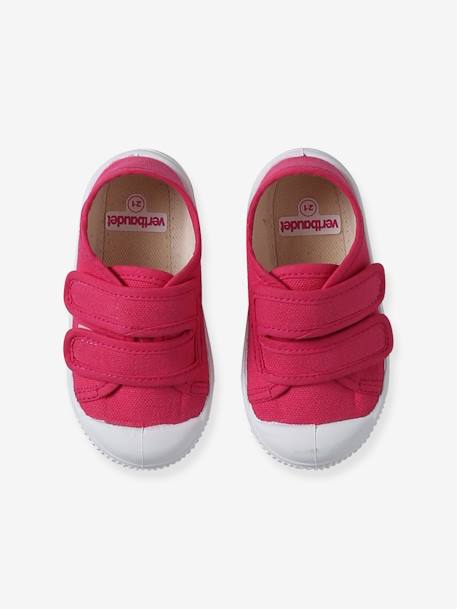 Canvas babysneakers met klittenband - Gemaakt in Frankrijk beige+fuchsia+rozen - vertbaudet enfant 