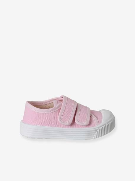 Canvas babysneakers met klittenband - Gemaakt in Frankrijk beige+fuchsia+rozen - vertbaudet enfant 