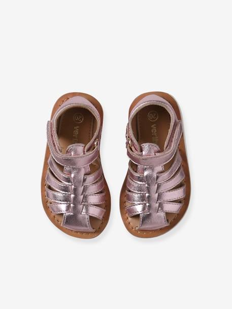 Sandales scratchées cuir bébé bout fermé blanc+lot rose - vertbaudet enfant 