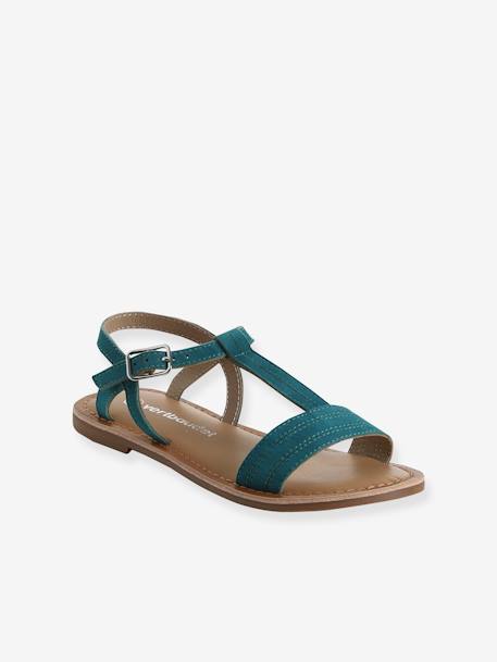 Sandales cuir fille Light gold+turquoise - vertbaudet enfant 