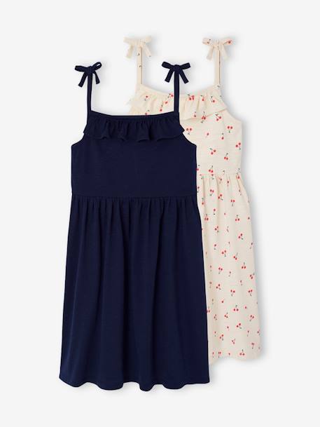 Lot de 2 robes fille à bretelles marine+vert sauge - vertbaudet enfant 