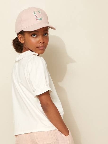 Tee-shirt fille col en broderie anglaise coton bio écru - vertbaudet enfant 