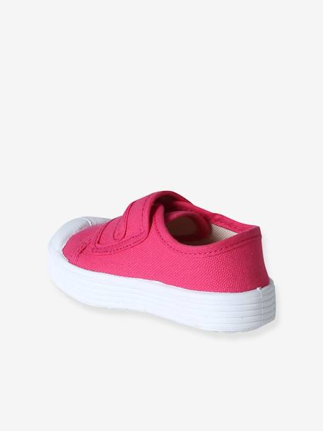 Canvas babysneakers met klittenband - Gemaakt in Frankrijk beige+fuchsia+rozen - vertbaudet enfant 